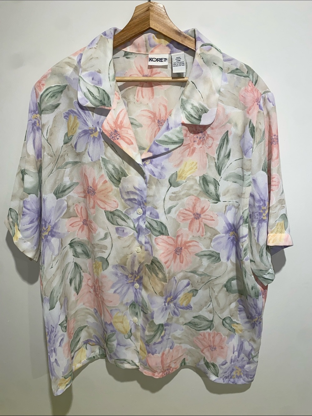 Vintage Koret Pastel Floral Button-Down Shirt - Pink, Lavender & Green